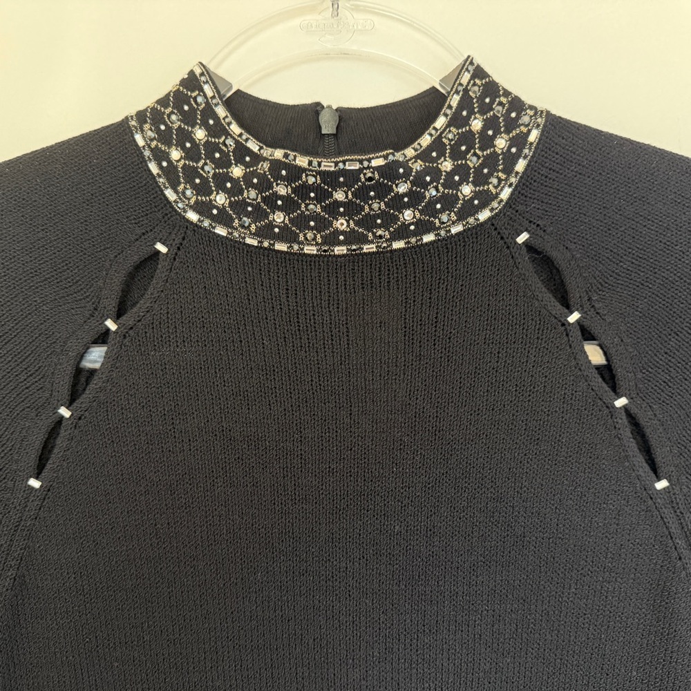 St. John Evening Black Knit Dress with Jewel Embellished Neckline & Cuffs - Picture 12 of 12